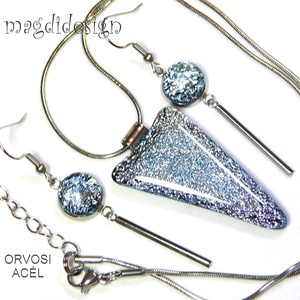 Ezüst szikrázás üvegékszer szett nyaklánc lógós fülbevaló 1 - ékszer - ékszerszett - Meska.hu