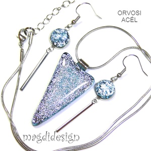 Ezüst szikrázás üvegékszer szett nyaklánc lógós fülbevaló 1 - ékszer - ékszerszett - Meska.hu