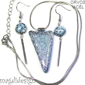 Ezüst szikrázás üvegékszer szett nyaklánc lógós fülbevaló 2 - ékszer - ékszerszett - Meska.hu