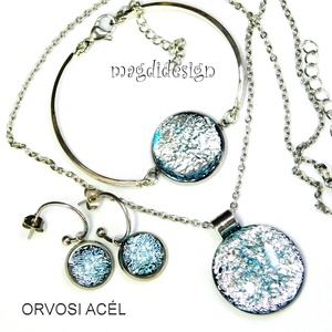 Színjátszó kék dichroic üvegékszer szett nyaklánc, karkötő, kapcsos fülbevaló  - ékszer - ékszerszett - Meska.hu