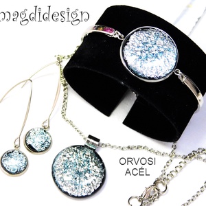 Ezüst dichroic üvegékszer szett nyaklánc, karkötő, lógós fülbevaló  1, Ékszer, Ékszerszett, Üvegművészet, Ékszerkészítés, MESKA