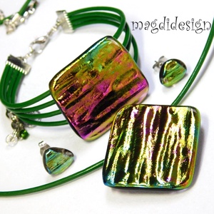Aranyló zöld-mályva selyemcukor üvegékszer szett nyaklánc karkötő stiftes  - ékszer - ékszerszett - Meska.hu