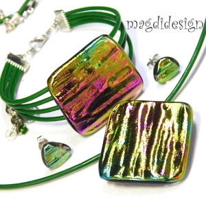 Aranyló zöld-mályva selyemcukor üvegékszer szett nyaklánc karkötő stiftes  - ékszer - ékszerszett - Meska.hu