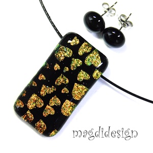 Csillogó rany szívek üvegékszer szett nyaklánc, fülbevaló - Valentin napra, Anyák napjára, Nőnapra - ékszer - ékszerszett - Meska.hu