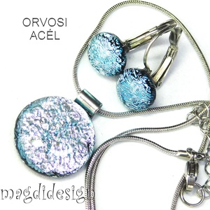  Szikrázó ezüst dichroic üvegékszer szett nyaklánc kapcsos fülbevaló - ékszer - ékszerszett - Meska.hu