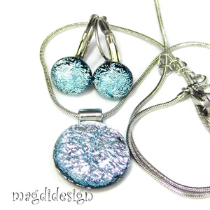  Szikrázó ezüst dichroic üvegékszer szett nyaklánc kapcsos fülbevaló, Ékszer, Ékszerszett, Ékszerkészítés, Üvegművészet, MESKA