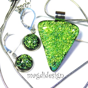  Szikrázó rózsaszín-kék dichroic üvegékszer szett nyaklánc kapcsos fülbevaló - ékszer - ékszerszett - Meska.hu