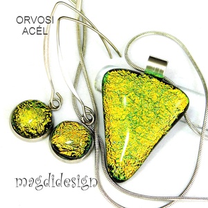  Szikrázó rózsaszín-kék dichroic üvegékszer szett nyaklánc kapcsos fülbevaló - ékszer - ékszerszett - Meska.hu