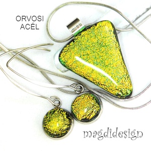  Szikrázó arany dichroic üvegékszer szett nyaklánc lógós fülbevaló - ékszer - ékszerszett - Meska.hu