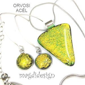  Szikrázó arany dichroic üvegékszer szett nyaklánc lógós fülbevaló - ékszer - ékszerszett - Meska.hu