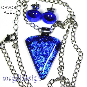  Szikrázó királykék dichroic üvegékszer szett nyaklánc stiftes fülbevaló, Ékszer, Ékszerszett, Ékszerkészítés, Üvegművészet, MESKA