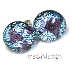 Ezüst bíbor színjáték dichroic üvegékszer pötty fülbevaló - Meska.hu