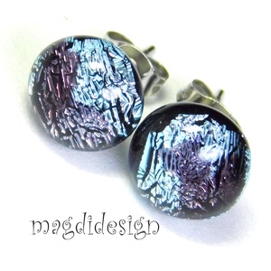 Ezüst bíbor színjáték dichroic üvegékszer pötty fülbevaló 1, Ékszer, Fülbevaló, Pötty fülbevaló, Ékszerkészítés, Üvegművészet, MESKA
