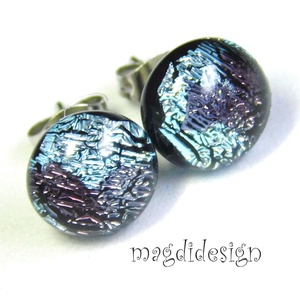 Ezüst bíbor színjáték dichroic üvegékszer pötty fülbevaló 1 - ékszer - fülbevaló - pötty fülbevaló - Meska.hu