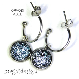 Ezüst üvegékszer stiftes lógós nemesacél fülbevaló - Meska.hu