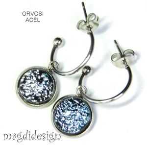 Ezüst üvegékszer stiftes lógós nemesacél fülbevaló - ékszer - fülbevaló - lógó fülbevaló - Meska.hu