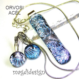 Ezüst aqua szikrázás üvegékszer szett nyaklánc kapcsos fülbevaló - Meska.hu