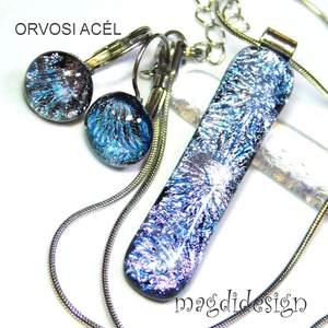 Ezüst aqua szikrázás üvegékszer szett nyaklánc kapcsos fülbevaló - ékszer - ékszerszett - Meska.hu