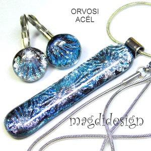 Ezüst aqua szikrázás üvegékszer szett nyaklánc kapcsos fülbevaló - ékszer - ékszerszett - Meska.hu