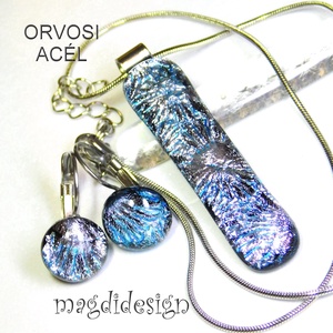 Ezüst aqua szikrázás üvegékszer nyaklánc - ékszer - nyaklánc - medálos nyaklánc - Meska.hu