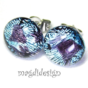 Ezüst bíbor színjáték dichroic üvegékszer pötty fülbevaló - Meska.hu