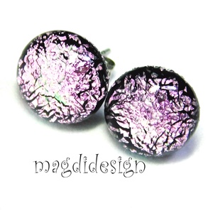 NEMESACÉL! Rózsaszín csillogás üvegékszer stiftes fülbevaló 1 - ékszer - fülbevaló - pötty fülbevaló - Meska.hu