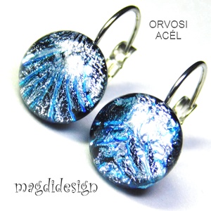 Ezüst tűzijáték dichroic üvegékszer kapcsos fülbevaló - Meska.hu