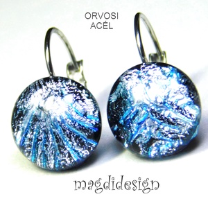 Ezüst tűzijáték dichroic üvegékszer kapcsos fülbevaló - ékszer - fülbevaló - lógó fülbevaló - Meska.hu