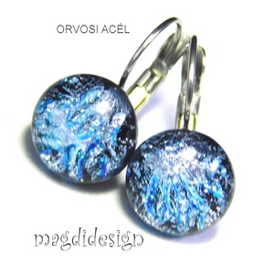 Ezüst tűzijáték dichroic üvegékszer kapcsos fülbevaló 1 - ékszer - fülbevaló - lógó fülbevaló - Meska.hu