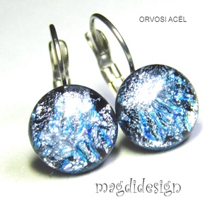 Ezüst tűzijáték dichroic üvegékszer kapcsos fülbevaló 1 - ékszer - fülbevaló - lógó fülbevaló - Meska.hu