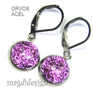 Szikrázó rózsaszín dichroic üvegékszer lógós fülbevaló - Meska.hu