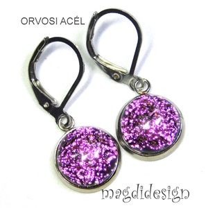 Szikrázó rózsaszín dichroic üvegékszer lógós fülbevaló - ékszer - fülbevaló - lógó fülbevaló - Meska.hu