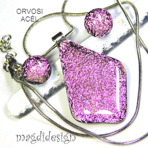 Szikrázó ezüst üvegékszer szett nyaklánc stiftes fülbevaló - ékszer - ékszerszett - Meska.hu