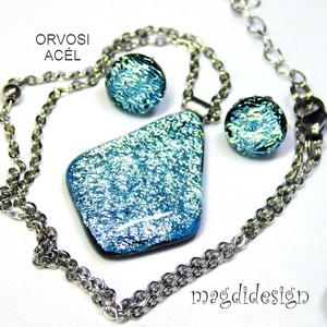 Szikrázó ezüst üvegékszer szett nyaklánc stiftes fülbevaló - ékszer - ékszerszett - Meska.hu