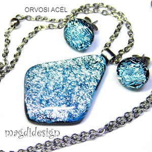 Szikrázó ezüst üvegékszer szett nyaklánc stiftes fülbevaló - ékszer - ékszerszett - Meska.hu