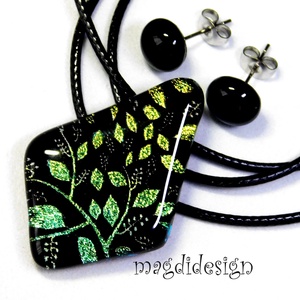 Rügyező ágak üvegékszer szett nyaklánc stiftes fülbevaló 2- Valentin napra, Anyák napjára, Nőnapra - Meska.hu