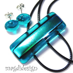 Türkiz színjáték dichroic üvegékszer szett pötty fülbevaló - Meska.hu