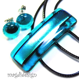 Türkiz színjáték dichroic üvegékszer szett pötty fülbevaló - ékszer - ékszerszett - Meska.hu