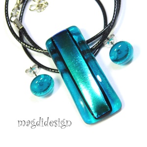 Türkiz színjáték dichroic üvegékszer szett pötty fülbevaló - ékszer - ékszerszett - Meska.hu