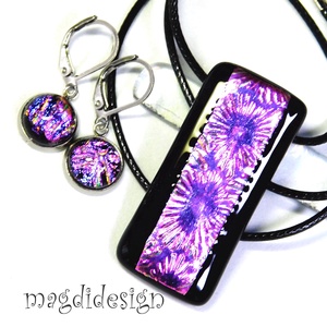 Pink-lila-arany tűzijáték üvegékszer szett nyaklánc kapcsos fülbevaló  - ékszer - ékszerszett - Meska.hu