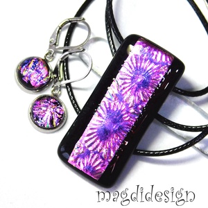 Pink-lila-arany tűzijáték üvegékszer szett nyaklánc kapcsos fülbevaló  - ékszer - ékszerszett - Meska.hu