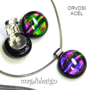 Csillogó csíkok üvegékszer fülklipsz ORVOSI ACÉL - ékszer - fülbevaló - klipsz - Meska.hu