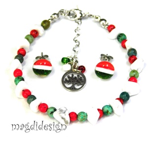 Nemzeti színű ásvány, üveg ékszerszett, karkötő, fülbevaló--Kokárda NEMESACÉL!  - Meska.hu