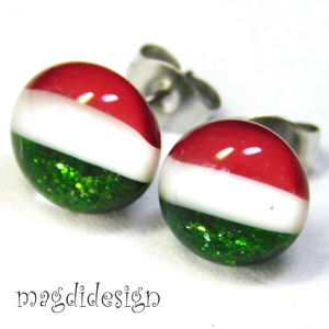 Nemzeti színű --Piros, fehér, zöld üvegékszer pötty fülbevaló ORVOSI ACÉL  --Kokárda - Meska.hu