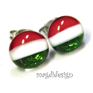 Nemzeti színű --Piros, fehér, zöld üvegékszer pötty fülbevaló ORVOSI ACÉL  --Kokárda - ékszer - fülbevaló - pötty fülbevaló - Meska.hu