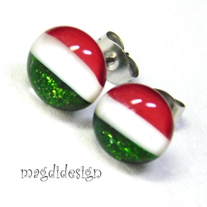 Nemzeti színű --Piros, fehér, zöld üvegékszer pötty fülbevaló ORVOSI ACÉL  --Kokárda - ékszer - fülbevaló - pötty fülbevaló - Meska.hu