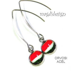 Nemzeti színű üvegékszer lógós fülbevaló-- Kokárda - Meska.hu