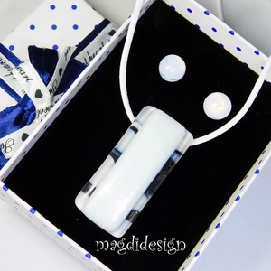 Fehér eozinos márványos üvegékszer szett, nyaklánc, stiftes fülbevaló - ékszer - ékszerszett - Meska.hu