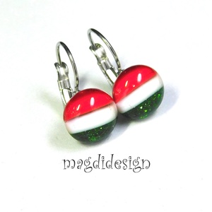 Nemzeti színű --Piros, fehér, zöld üvegékszer kapcsos fülbevaló  --Kokárda - ékszer - fülbevaló - lógó fülbevaló - Meska.hu