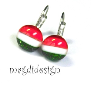 Nemzeti színű --Piros, fehér, zöld üvegékszer kapcsos fülbevaló  --Kokárda, Ékszer, Fülbevaló, Lógó fülbevaló, Ékszerkészítés, Üvegművészet, MESKA